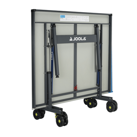 Folded table tennis table on wheels