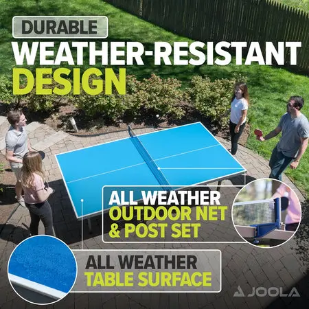 Outdoor table tennis game in progress