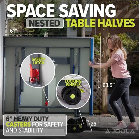 Woman folding table with safety latch