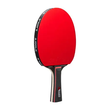 Red table tennis paddle with black handle