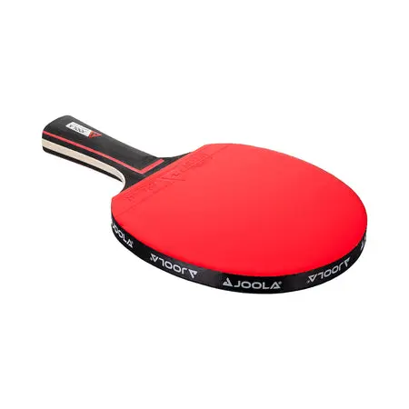 Red table tennis paddle on white background