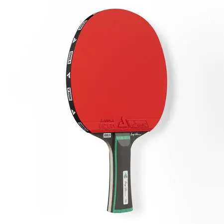 Red table tennis paddle with black edge
