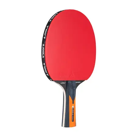 Red table tennis paddle with black handle