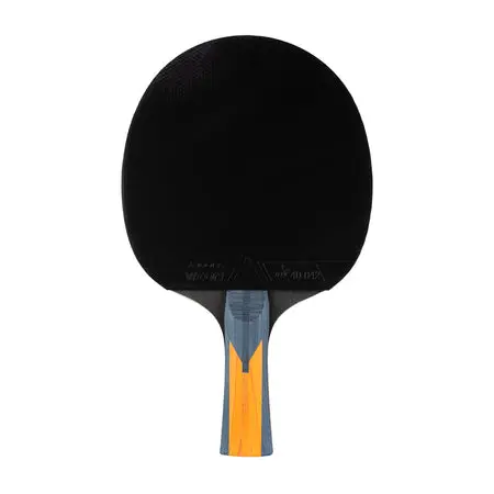 Black table tennis paddle with wooden handle