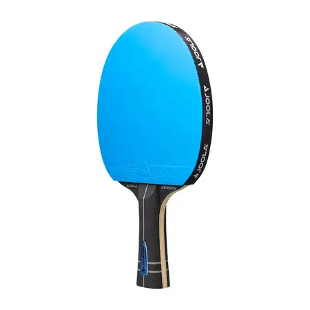 Blue table tennis paddle with black handle