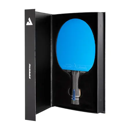 Blue table tennis paddle in box