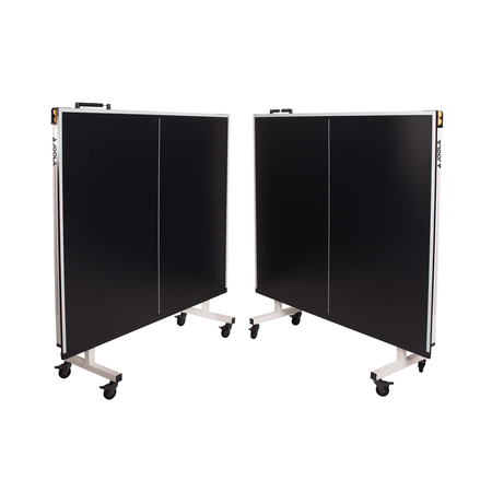 Folded table tennis tables on wheels