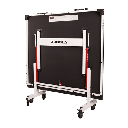 Folded ping pong table on wheels
