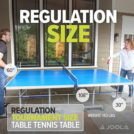 Table tennis table with players