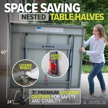 Space-saving table with locking casters