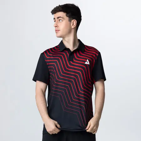 Person in stylish zigzag-patterned polo