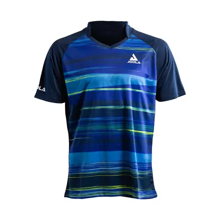 Blue sports tee with horizontal stripes