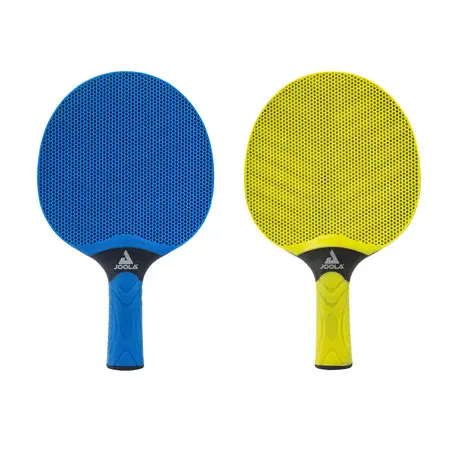 Two vibrant table tennis rackets