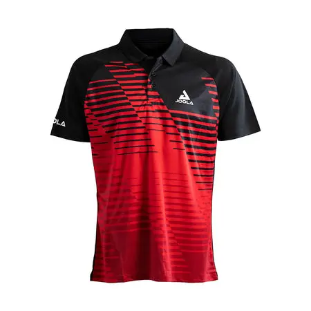 Red and black striped polo shirt