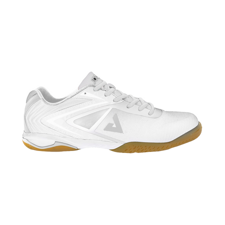 White athletic shoe with gum sole
