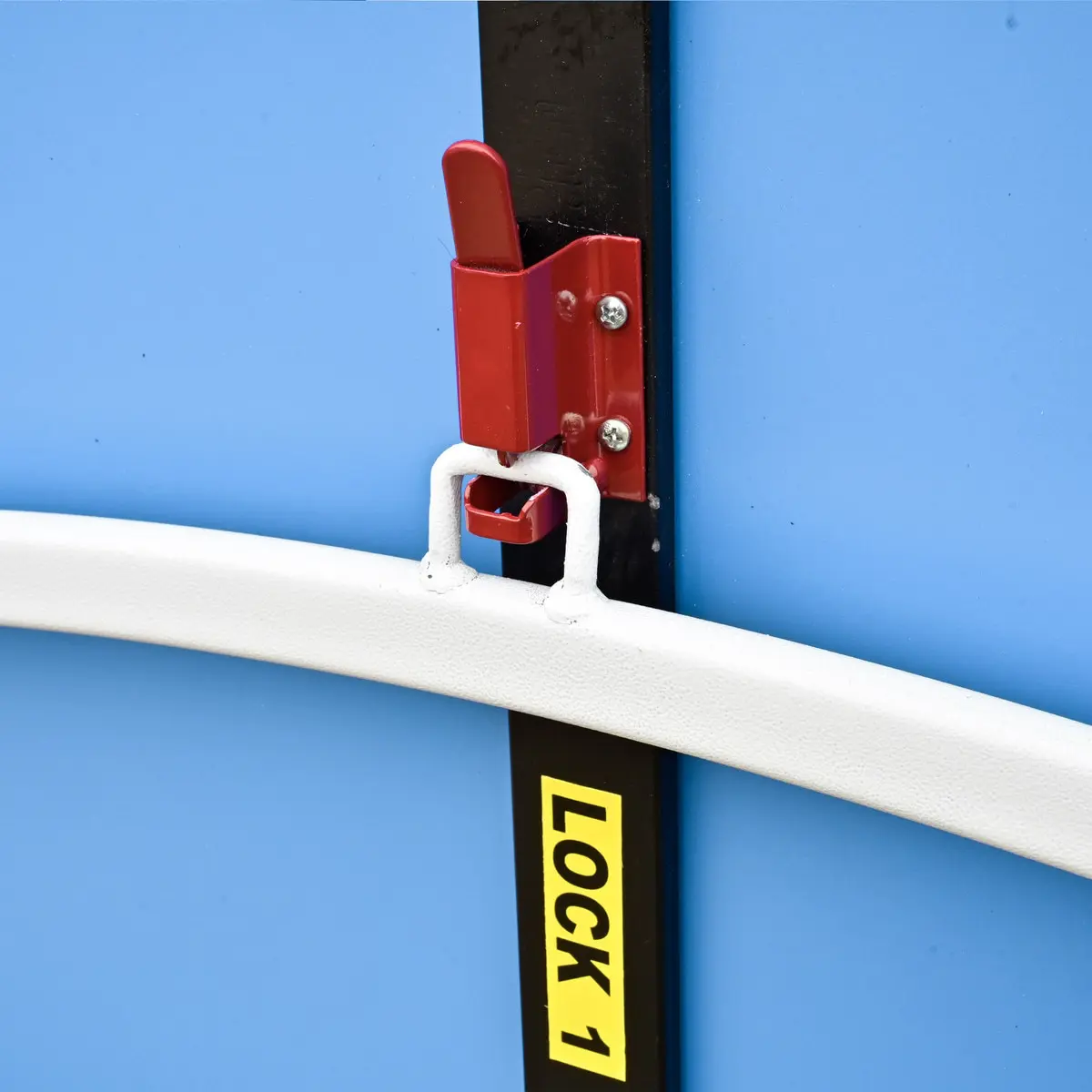 Lock mechanism on blue panel