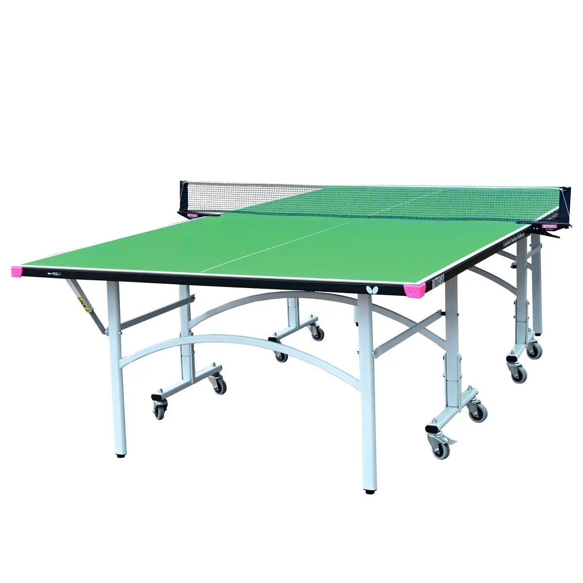Green ping pong table on wheels