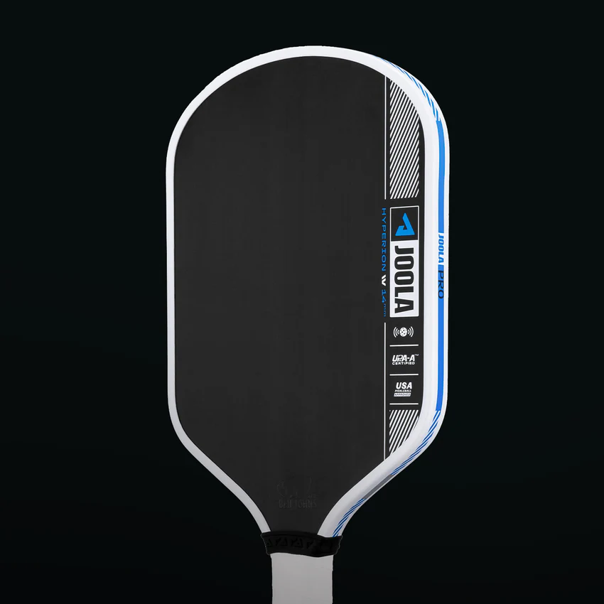 Black pickleball paddle with logo