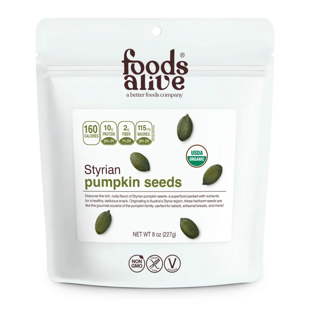 Styrian pumpkin seeds in white pouch