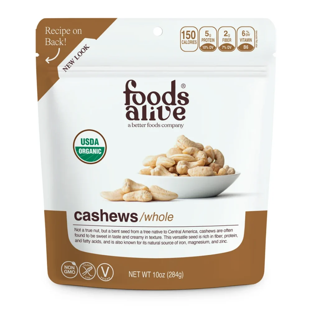 Cashews in a resealable package