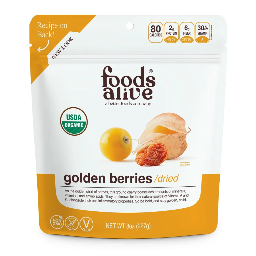 Organic golden berries snack packaging